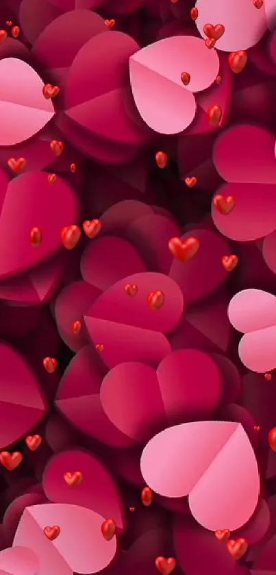 Romantic heart-themed wallpaper with shades of red and pink.