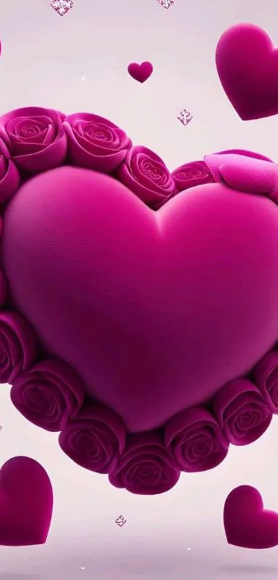 Pink heart with roses mobile wallpaper.