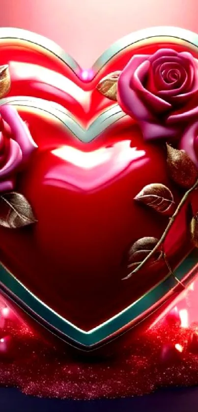 Vibrant heart with roses mobile wallpaper.
