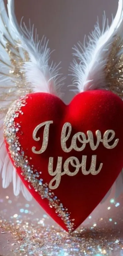 Red heart with wings and 'I Love You' text