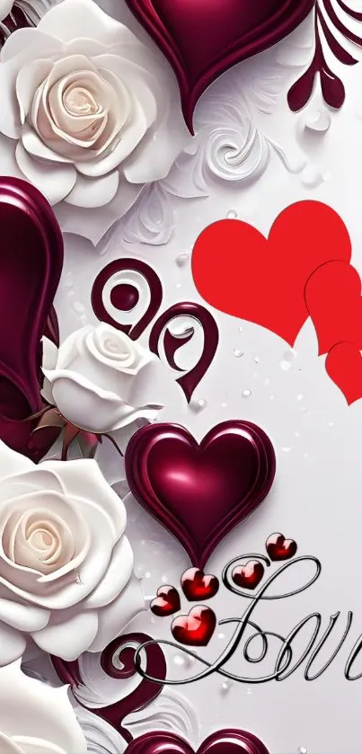 Romantic wallpaper with hearts and roses