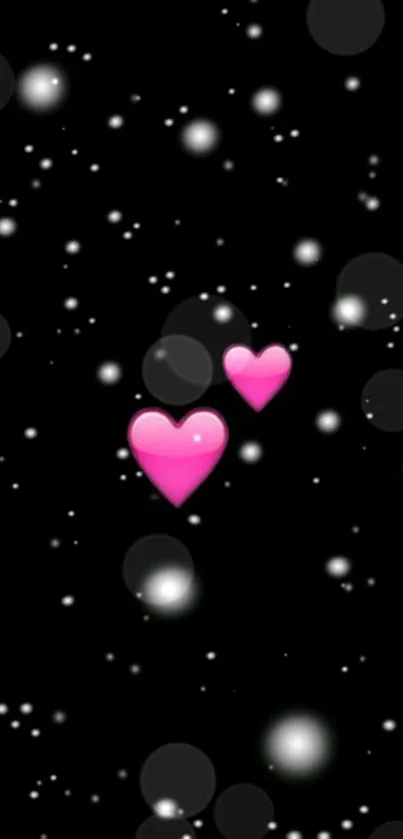 Romantic pink hearts on a starry black galaxy background.