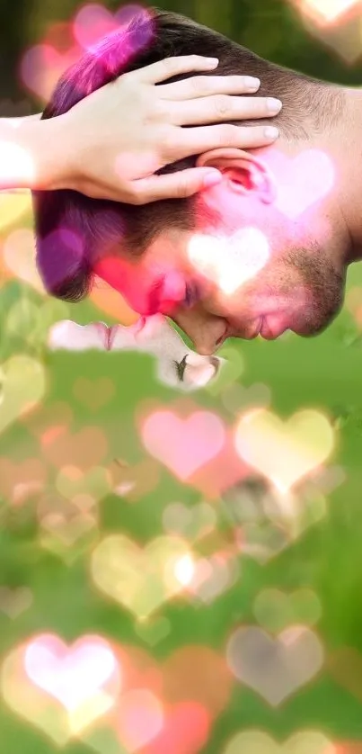 Couple with heart-shaped bokeh wallpaper.