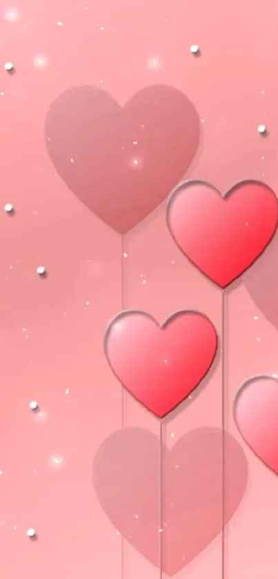 Romantic pink heart balloons on blush background wallpaper.