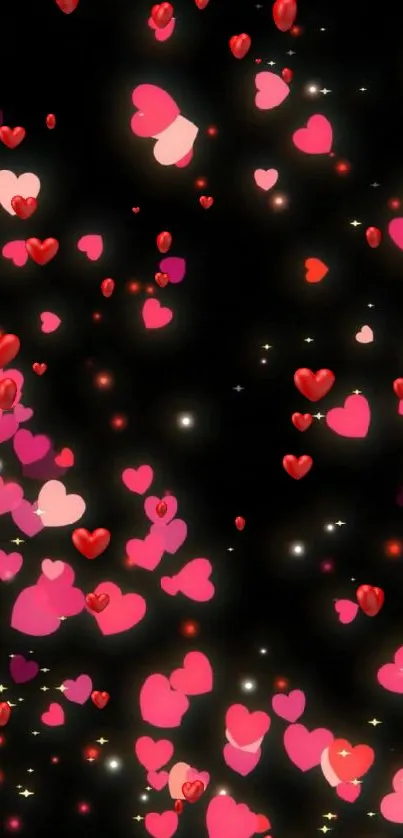 Romantic hearts on a dark background wallpaper.