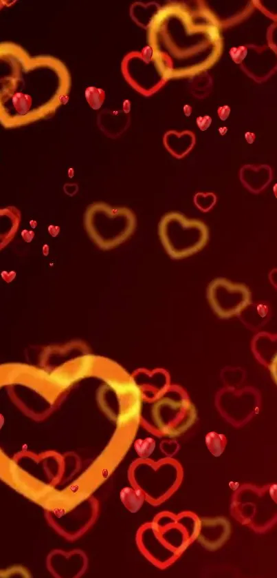 Heart-themed mobile wallpaper with vibrant red and yellow colors.