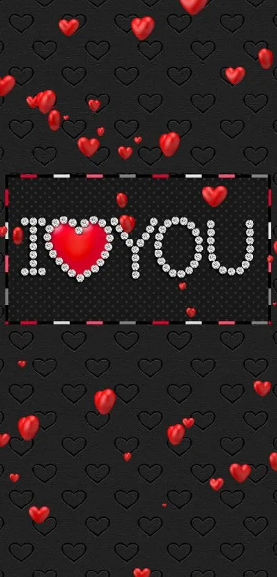 Black and red heart-themed wallpaper with I Love You design