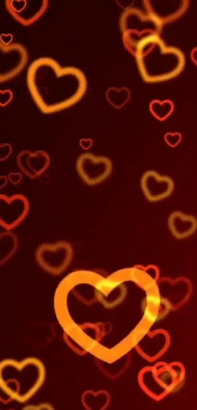 A vibrant heart-themed mobile wallpaper with red and yellow colors.