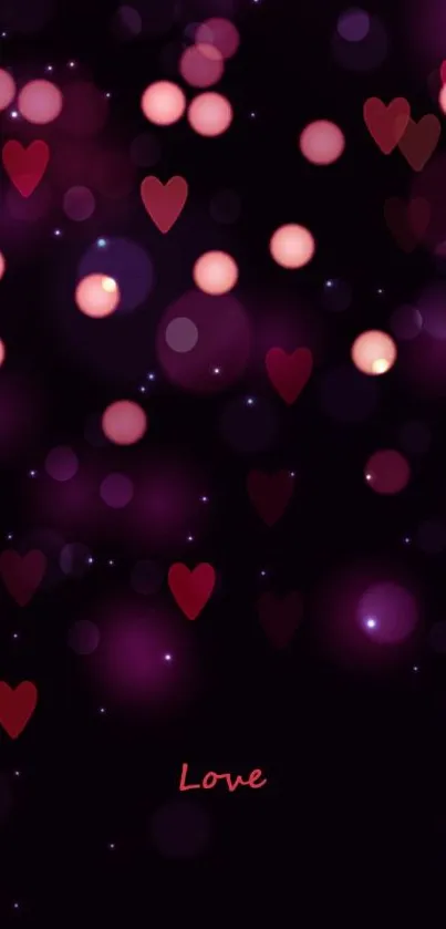 Romantic hearts wallpaper with a purple glow for mobile devices.