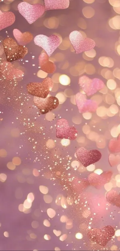 Romantic pink hearts with golden sparkles.