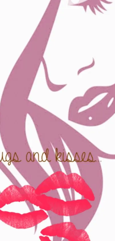 Romantic illustration with pink lips and kisses in stylish design.