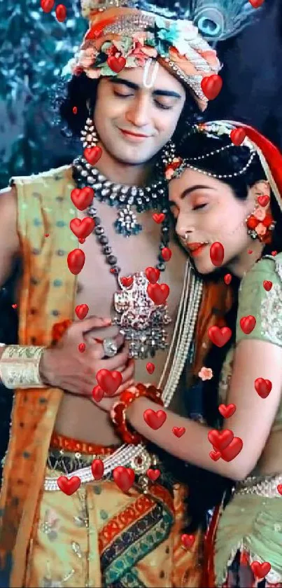 Romantic Indian couple in traditional attire wallpaper.