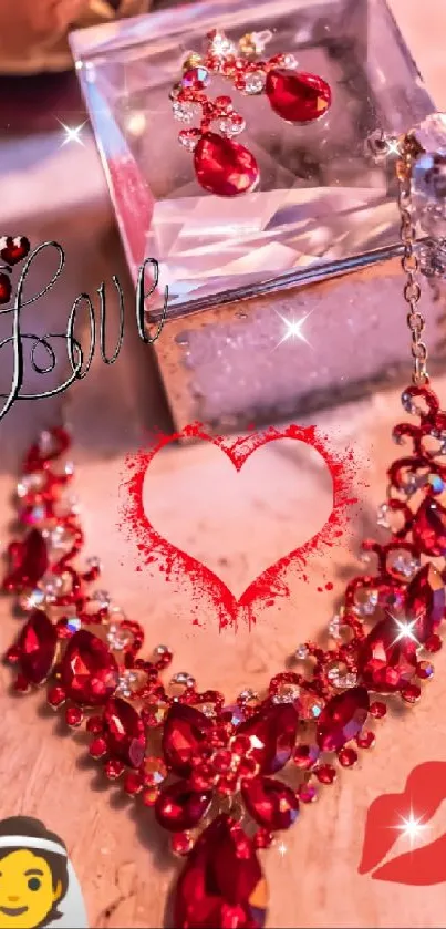 Jewelry-themed wallpaper with red heart and love accents for mobile background