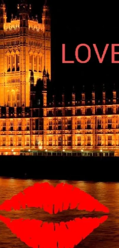 Romantic night view of a landmark with love theme.