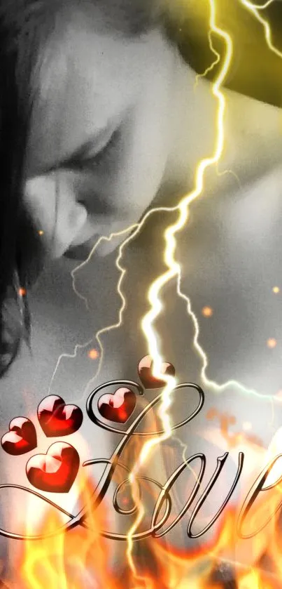 Romantic art with lightning, hearts, and the word 'Love'.