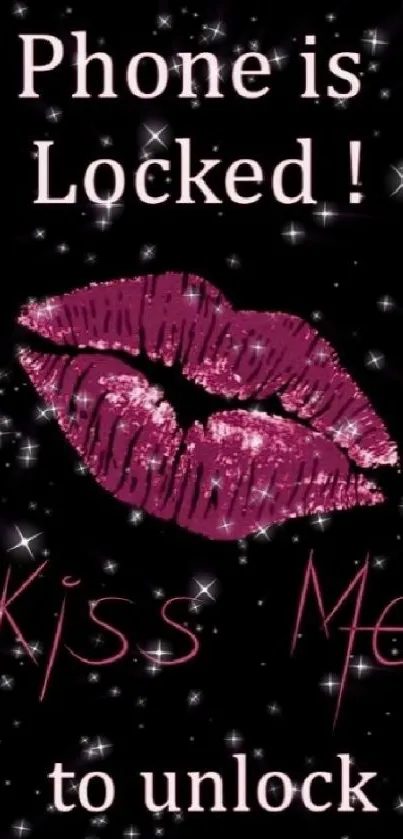 Phone screen with pink lip print and 'Kiss Me' text.