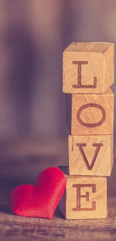 Wooden blocks with 'LOVE' and red heart.