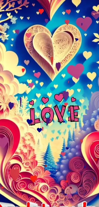 Heart-themed romantic wallpaper with vivid colors and artistic design.