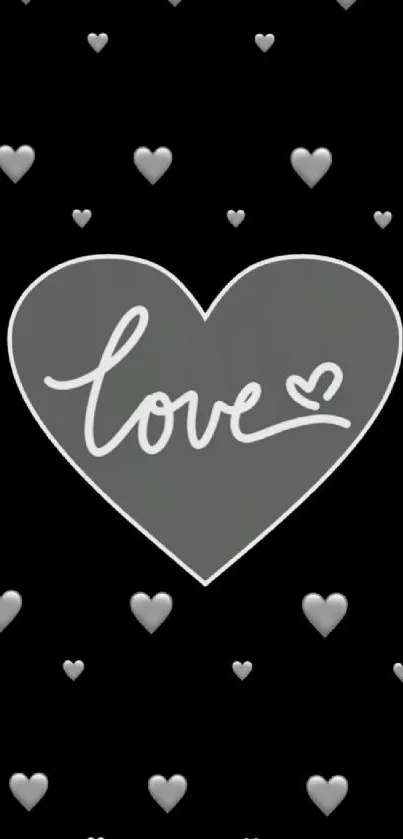 Black background with grey heart and 'love' text.