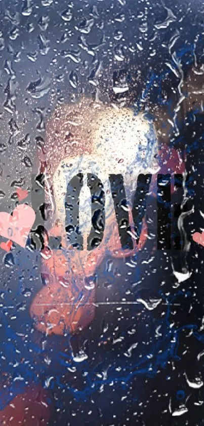 Romantic wallpaper with 'LOVE' text and raindrops.