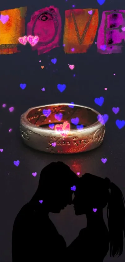 Romantic wallpaper with ring and hearts.