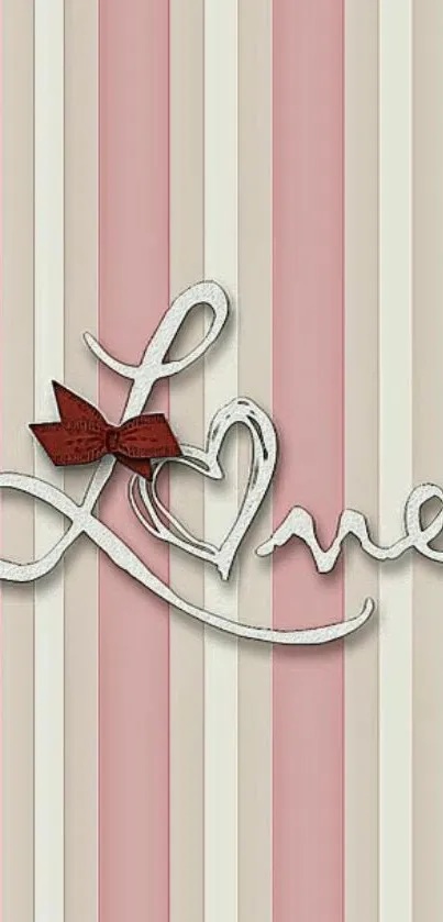 Romantic wallpaper with love text and pink stripes.