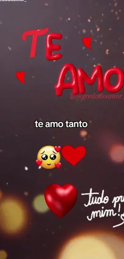 Romantic 'Te Amo' text with emojis in a dark red theme.