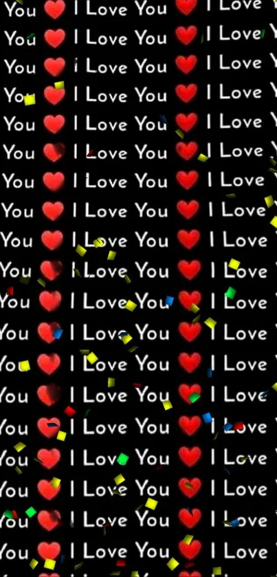 I Love You text and hearts wallpaper with colorful accents.