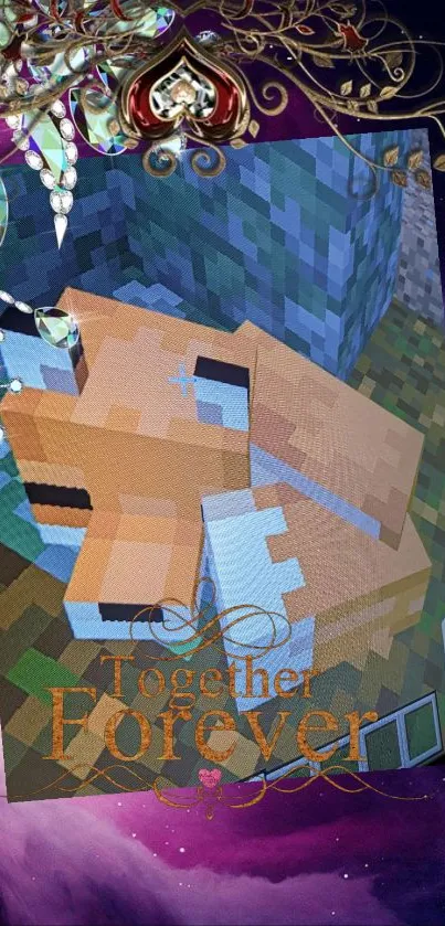 Romantic Minecraft foxes with decorative design.