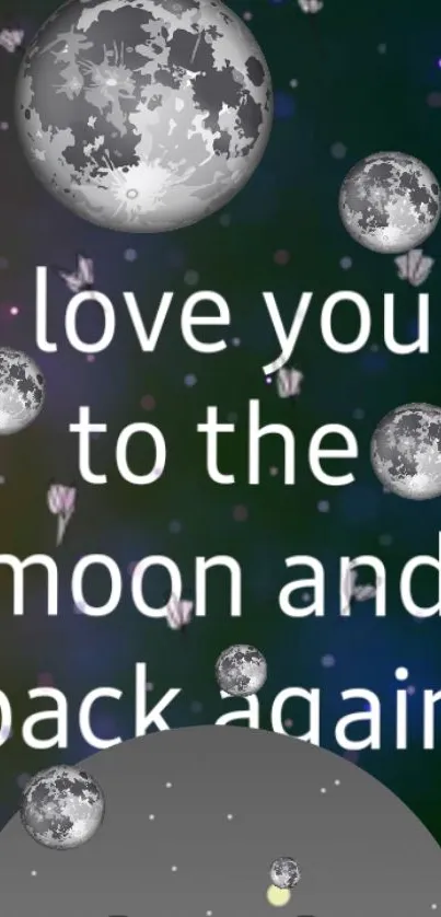 Romantic wallpaper with moon and love quote.