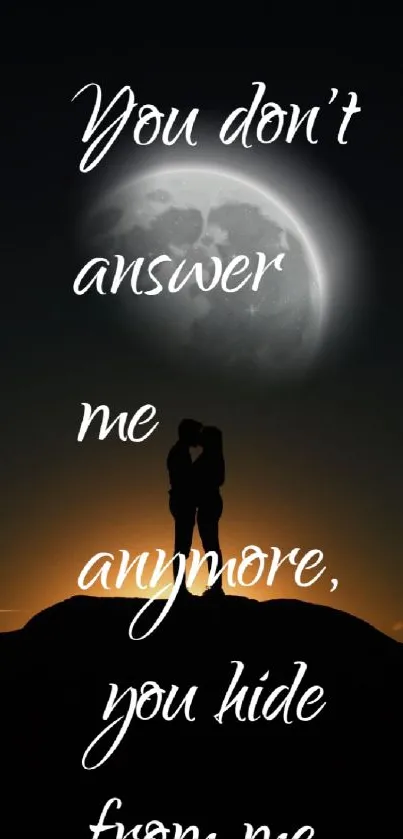 Silhouette of a couple against a moonlit sky with text overlay.