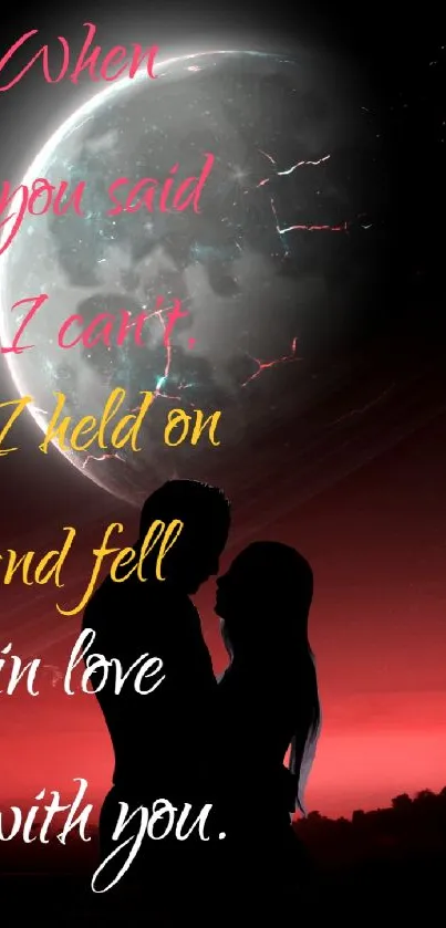 Silhouette of a couple under a moonlit sky, with romantic text overlay.