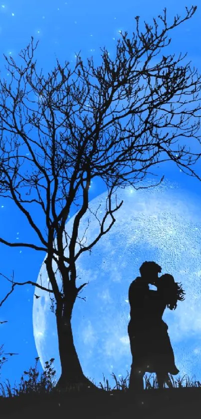 Silhouetted couple under moonlit sky wallpaper.