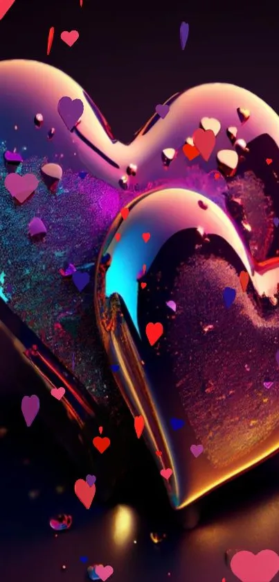 Vibrant neon heart shapes with romantic glow.