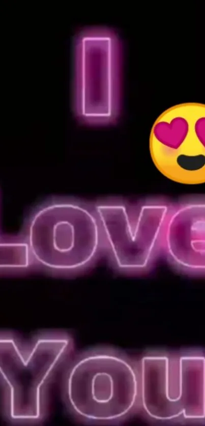 Romantic neon wallpaper with pink glowing text and heart emoji.