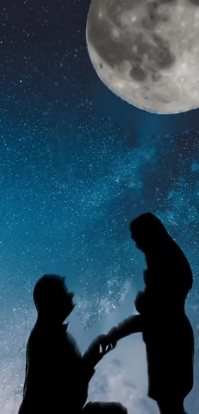 Silhouette proposal under moonlit starry sky wallpaper