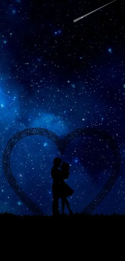 Silhouette of a couple under a starry night sky wallpaper.