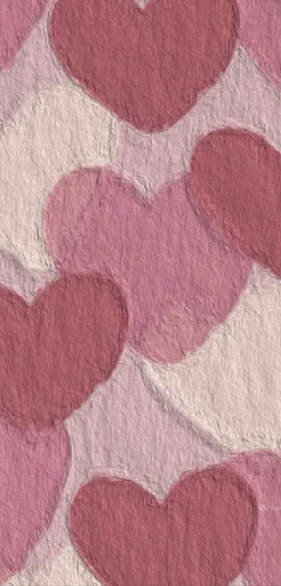 Textured pink heart wallpaper for mobile with a romantic design.