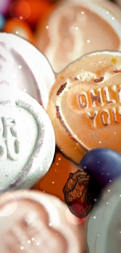 Pastel heart-shaped candy with 'Only You' message.