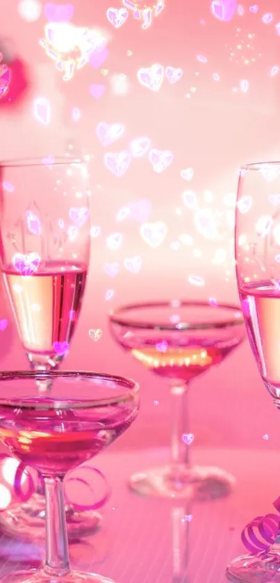 Romantic pink glasses with glowing heart effects.