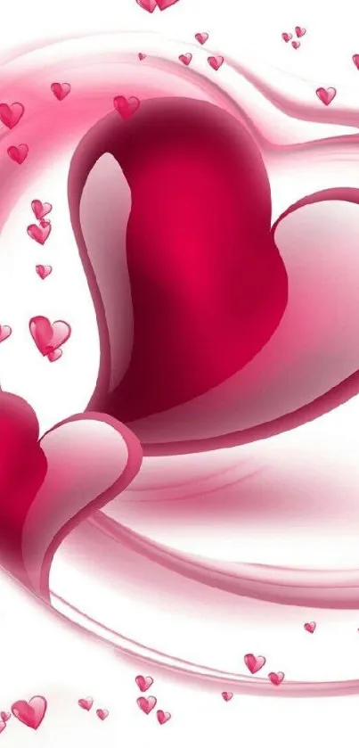 Romantic 3D pink hearts mobile wallpaper with floating effect.