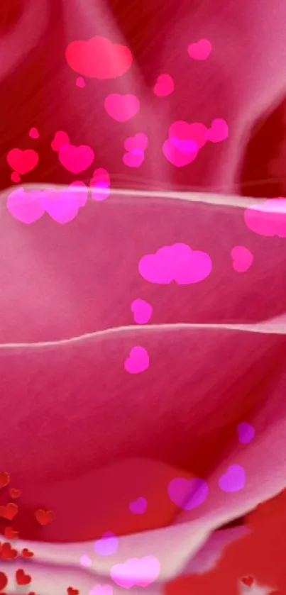 Romantic pink heart wallpaper with red hues.