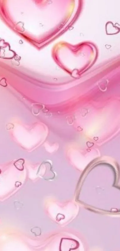 Mobile wallpaper with romantic pink hearts and elegant design.