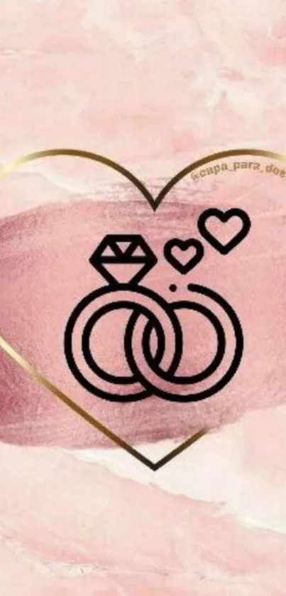 Romantic pink heart with rings wallpaper.