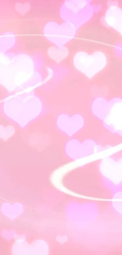 Romantic pink heart wallpaper with bokeh effect design.