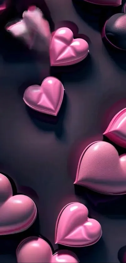 Pink hearts mobile wallpaper on dark background.