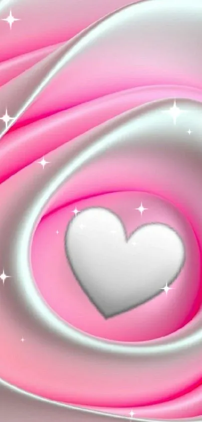 Romantic pink heart mobile wallpaper with soft gradients.