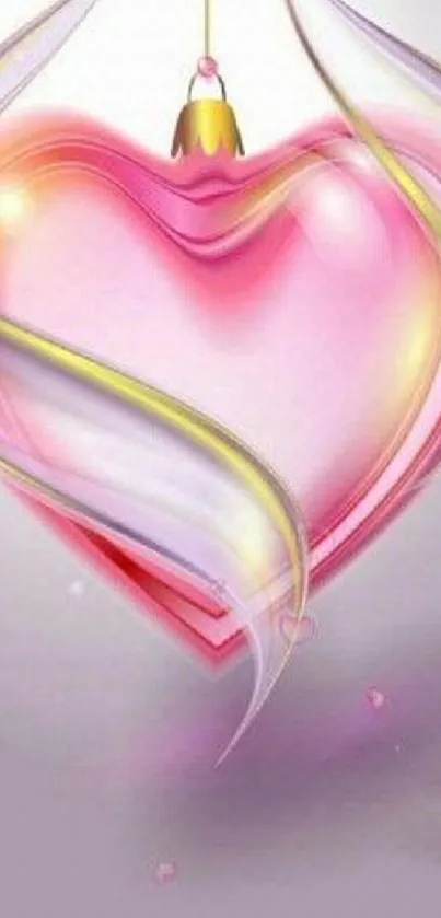 Romantic pink heart wallpaper with swirling designs.