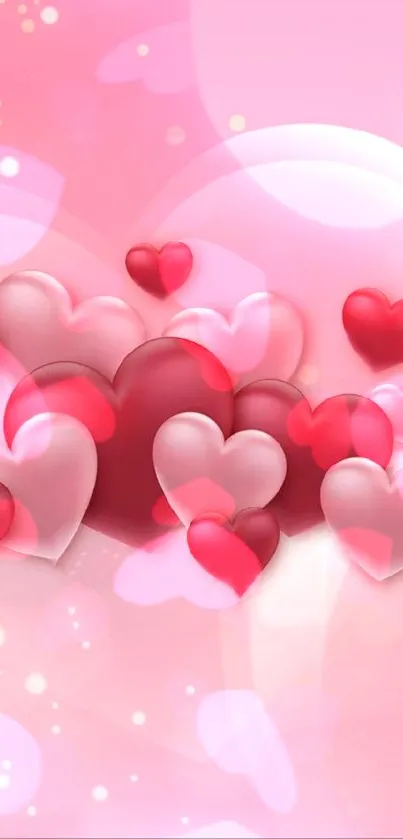 Charming pink and red heart mobile wallpaper.