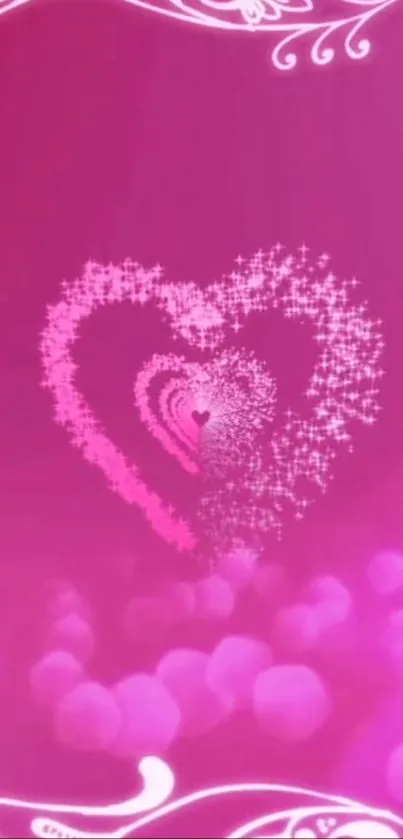 Sparkling pink heart wallpaper with romantic design.